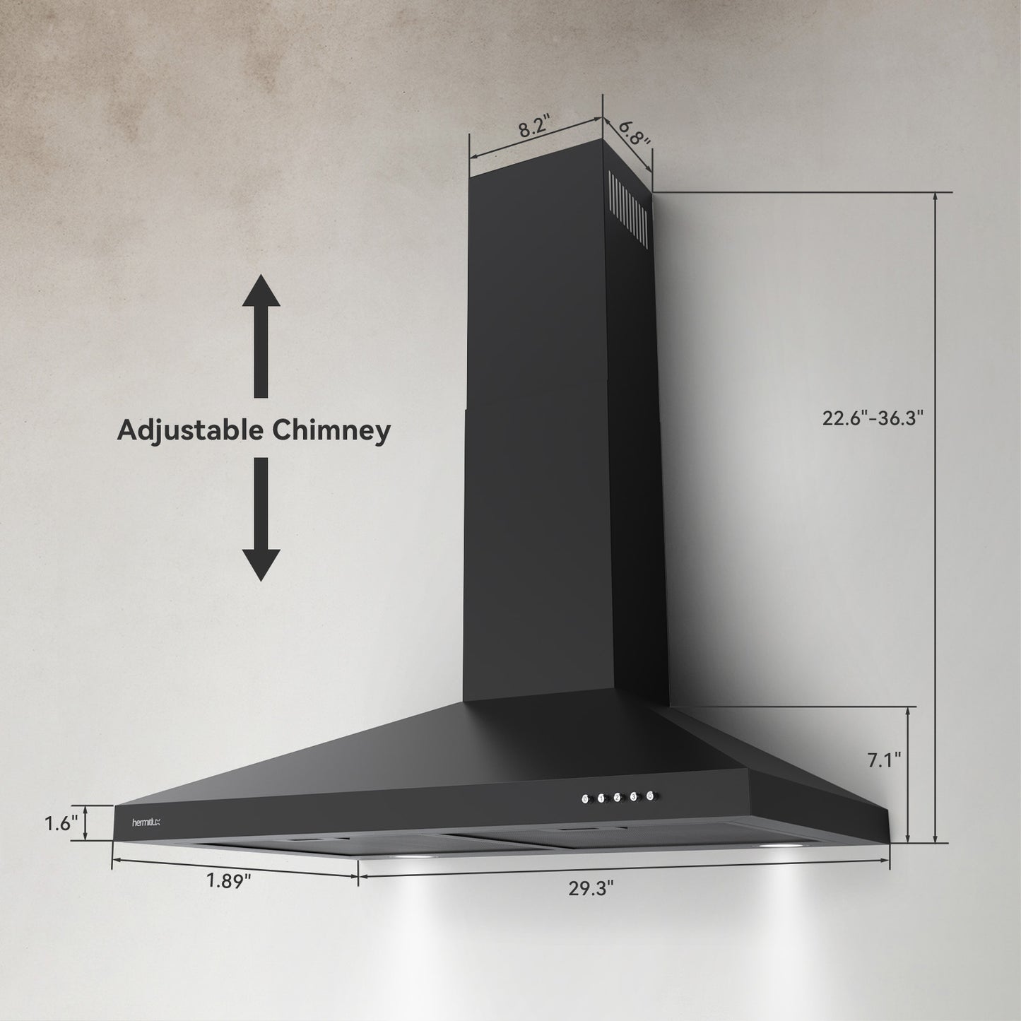 Hermitlux 30 inch Wall Mount Vent Hood for Kitchen with Charcoal Filter, 193 W