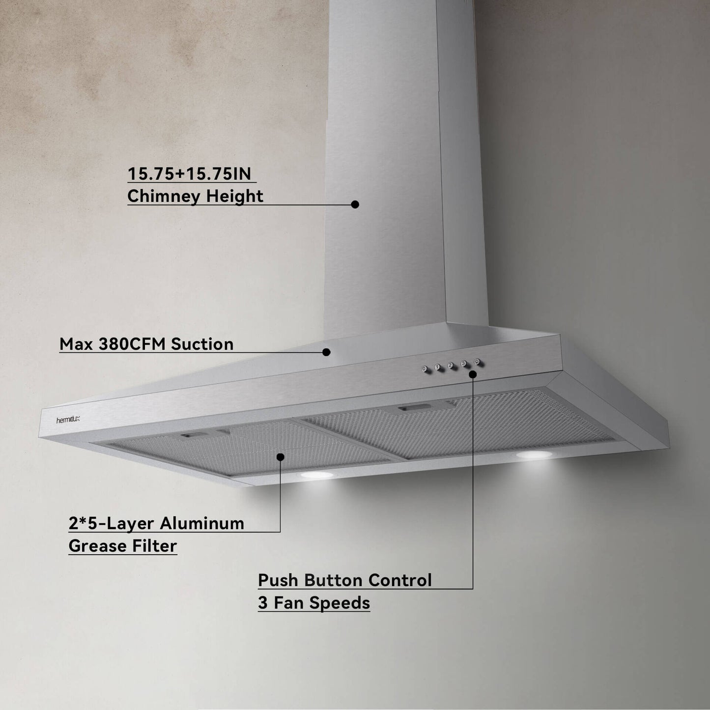 hermitlux Wall Mounted Range Hood HMX-USD24Y75AC 85W