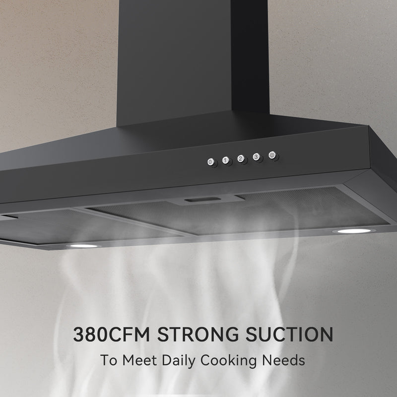 Hermitlux 30 inch Wall Mount Vent Hood for Kitchen with Charcoal Filter, 193 W